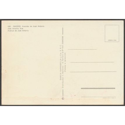 Avenida de José Antonio, Madrid, c.1960s - Garrabella Tarjeta Postal