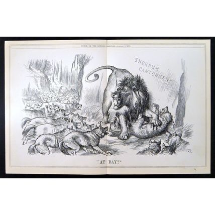 AT BAY! 1880 Sir John Tenniel - Joseph Swain PUNCH CARTOON PAGE