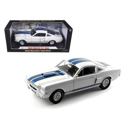 1966 Ford Mustang Shelby GT350 White with Blue Stripes 1/18 Diecast Model Car...
