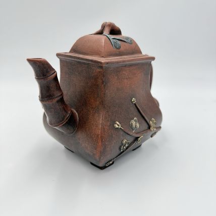 Antique Yixing Zisha Clay Teapot pottery terracota bamboo cherry blossom Design
