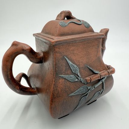 Antique Yixing Zisha Clay Teapot pottery terracota bamboo cherry blossom Design