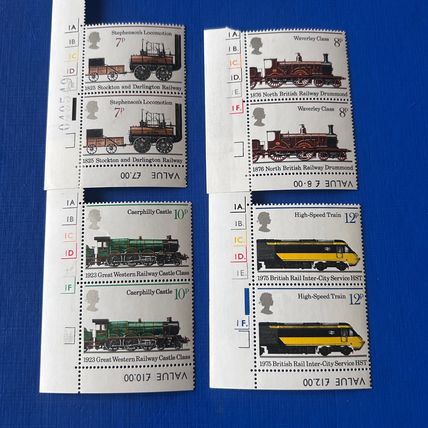GB QEII 1975 150th Anniv RAILWAYS TWO SETS Stamps Cylinder Nos SG 984-987 MNH