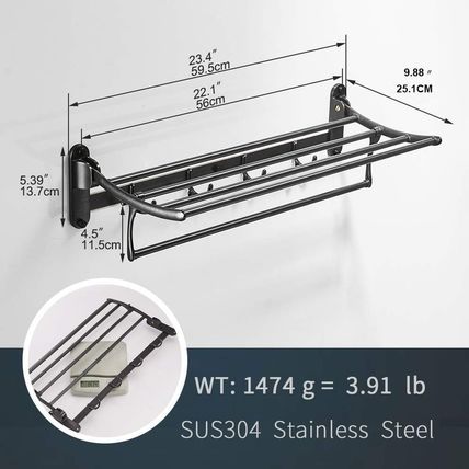 Besy 24 Inch Oil Rubbed Bronze Towel Racks, Bathroom Towel Shelf with Foldable T
