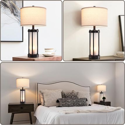 RORIA Set of 2 Modern Table Lamps for Living Room with 2 USB Ports, White Froste