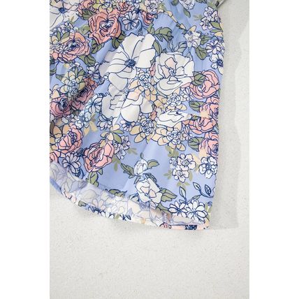 Sky Blue Floral Tiered Patchwork Spaghetti Strap Vacation Dress