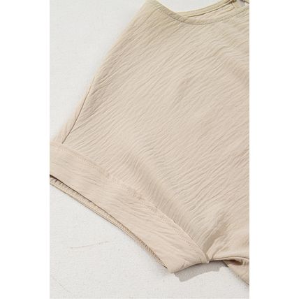 Parchment Solid Color Knotted Hem Short Sleeve Blouse