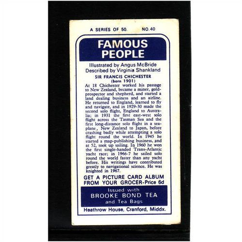 Brook Bond Famous People Sir Francis Chichester Card No 40 Mint