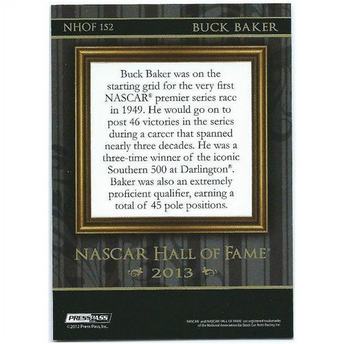 2013 Press Pass Nascar Hall Of Fame - #NHOF152 - Buck Baker