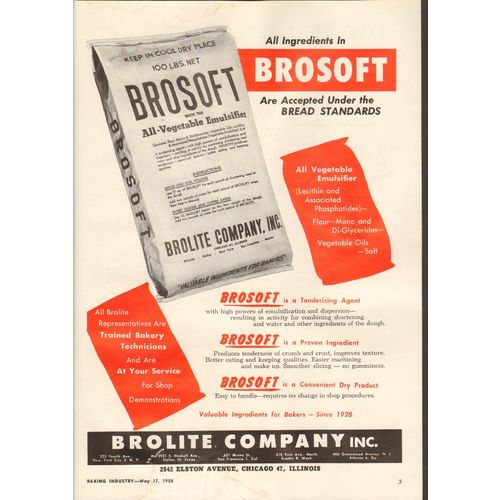 brolite company 1958 brosoft emulsifier bread standards vintage ad