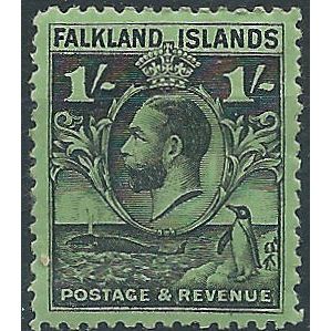 Falkland Islands 1929 SG122 1/- Black/Emerald Mounted Mint ..