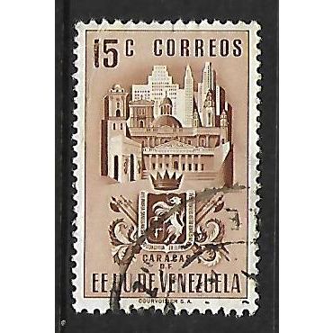 VENEZUELA 1951 AIR COAT OF ARMS FED DISTRICT CARACAS 15c BROWN SG893 FINE USED