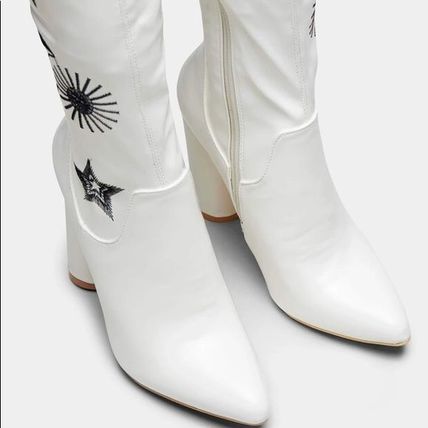 Moon Star Sun White Boots Black Embroidery Heel UK 6