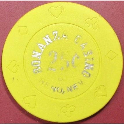 Bonanza. 25¢ Casino Chip. Reno, NV. Y56.