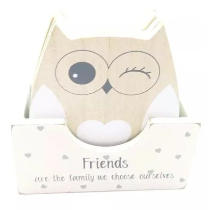 Wooden Owl Coasters Friends are the Family we choose ourselves Set of 6 Holder
