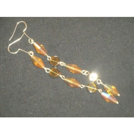 Astonishing champagne & amber crystal glass long swing earrings