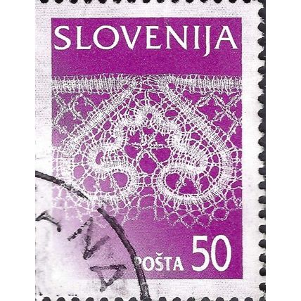 SLOVENIA, Idrian lace, heart design, violet 1997, 50tolar