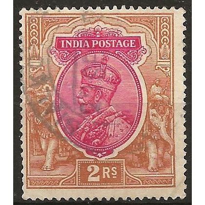 India 1913 SG187 2 Rupees Carmine & Brown Fine Used ..