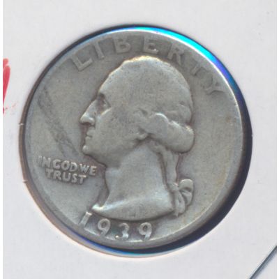1939-D Washington 90% Silver Quarter, Circulated and Ungraded