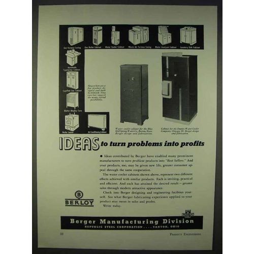1938 Republic Steel Berger Water Cooler Cabinets Ad
