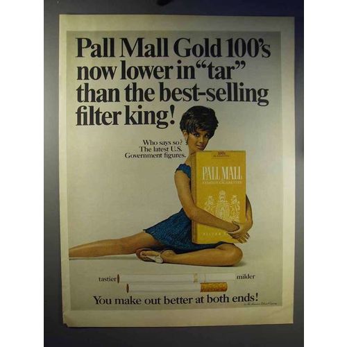 1969 Pall Mall Gold 100's Cigarettes Ad - Lower in Tar