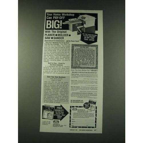 1988 Foley-Belsaw Planer-Molder-Sander-Saw Ad - Your home workshop can pay-off