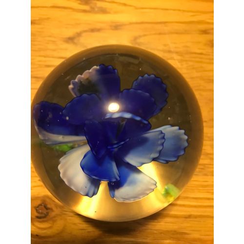 Glass Paper Weight with Blue Flower