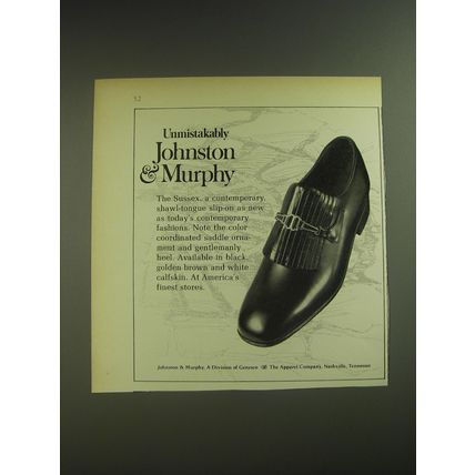 1974 Johnston & Murphy Sussex Shoes Ad - Unmistakably Johnston & Murphy