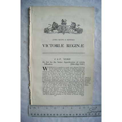 1843 Act of Parliament: better apprehension of offenders