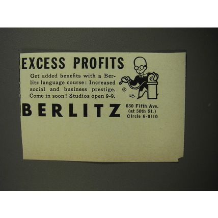 1953 Berlitz School of Languages Ad - Excess Profits