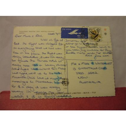 SUNKISSED BEACHES, FIJI used postcard 1978? pm =