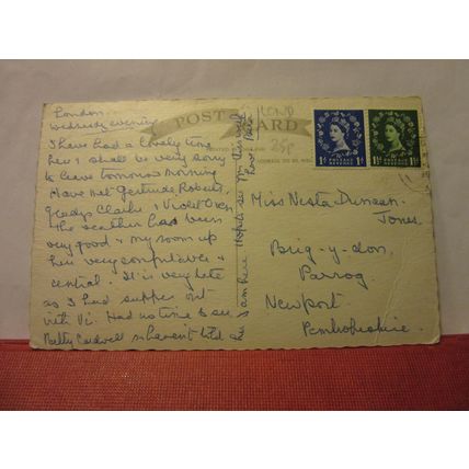 LONDON, multiview used vintage postcard 1960s postmark black kitten =