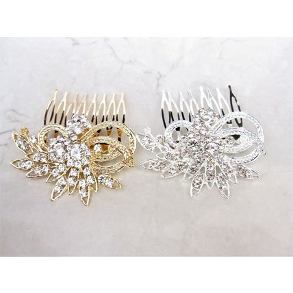 Gold or silver crystal flower hair comb barrette clip bridal clip bridal