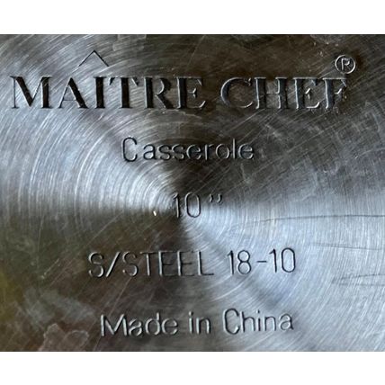 Maitre Chef Casserole/Pan with vented Lid 10" across stainless steel 18-10