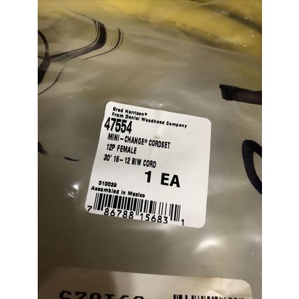 NEW BRAD HARRISON 47554 CORDSET MINI-CHANGE 16AWG/12-COND 12P-FEMALE 30FT,FK,EW