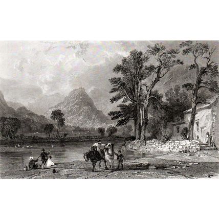 CASTLE CRAG, BORROWDALE 1840 Joseph Clayton Bentley - Thomas Allom ENGRAVING