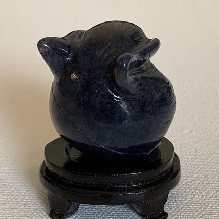 Blue Sodalite Owl Figurine Vintage Fine Chinese Carved Bird W Stand 1.4" READ**