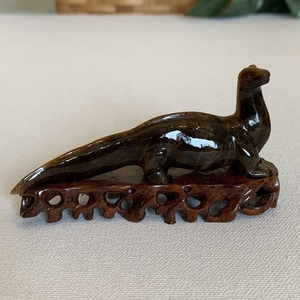 Vintage Chinese Carved Tiger's Eye Dinosaur Figurine Gemstone Brontosaurus 4.6"