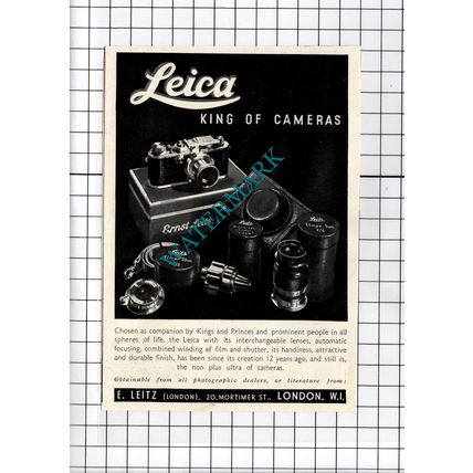 E Leitz London Leica Camera Small ADVERT - 1937 Cutting