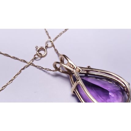 Estate 12ct Natural Pear Cut Amethyst 14Kt Yellow Gold 19" Necklace/Pendant22308