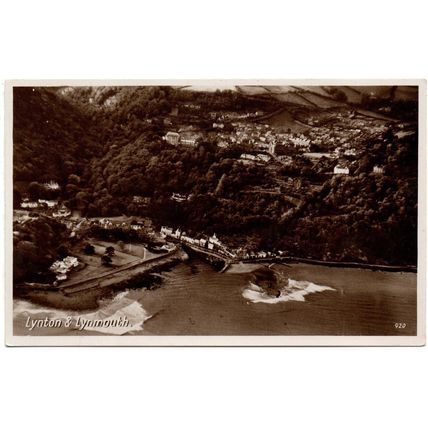 REAL PHOTOGRAPHIC AERIAL-VIEW POSTCARD OF LYNTON & LYNMOUTH DEVON (4232)