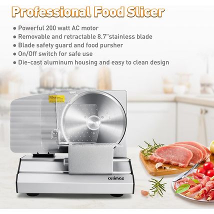 Meat Slicer,Cusimax Electric Deli Meat Slicer with 2 Removable 8.7''Stainless St