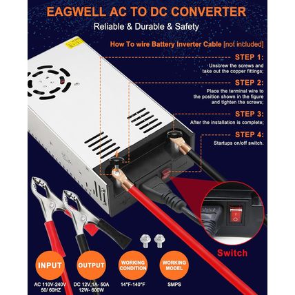 AC to DC Converter 12V Power Supply: Universal SMPS 120V AC to 12V 50A 600W DC C