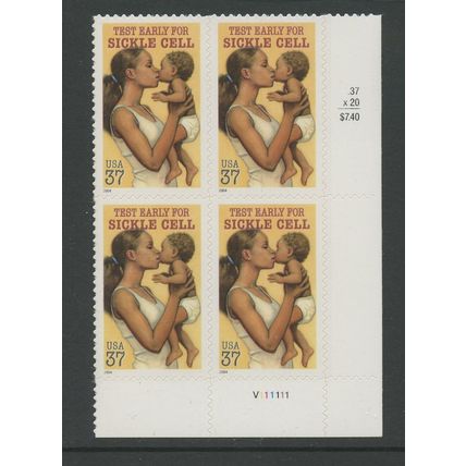 US 3877, 2004 Sickle Cell Disease, LR PBof4, VF, MNH (US031)