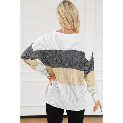 Multicolour Color Block Drop Shoulder Knit Sweater