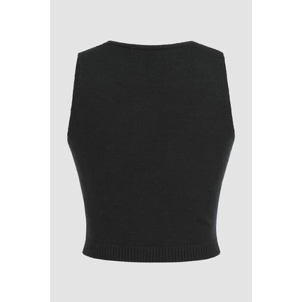 Black 3D Flower Decor Cropped Sweater Vest