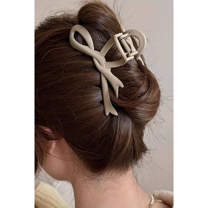 Beige Bowknot Large Hair Claw Clip