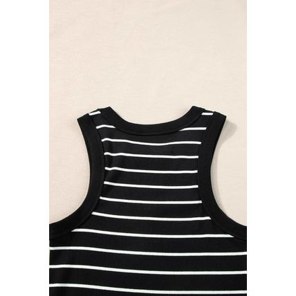Black Stripe Ribbed Knit Tank Mini Dress