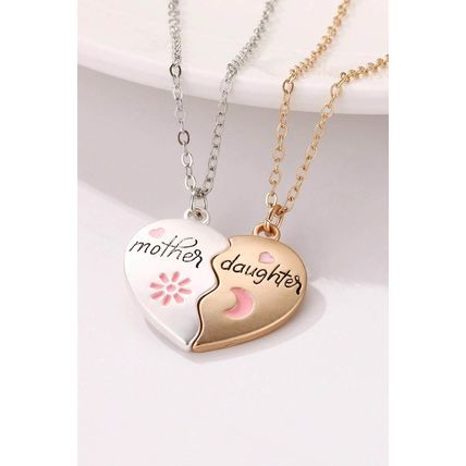 White 2pcs Mother & Daughter Magnetic Heart Necklace