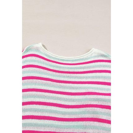 Rose Stripe Oversized Drop Shoulder Sweater with Pocket