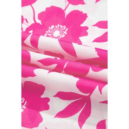 Pink Floral Printed Ruffled Short Sleeve Round Neck Loose Blouse